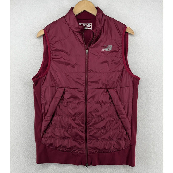 NEW BALANCE Vest Mens L NB Heat Gilet Running Polartec Insulated Full Zip Maroon - Picture 1 of 16